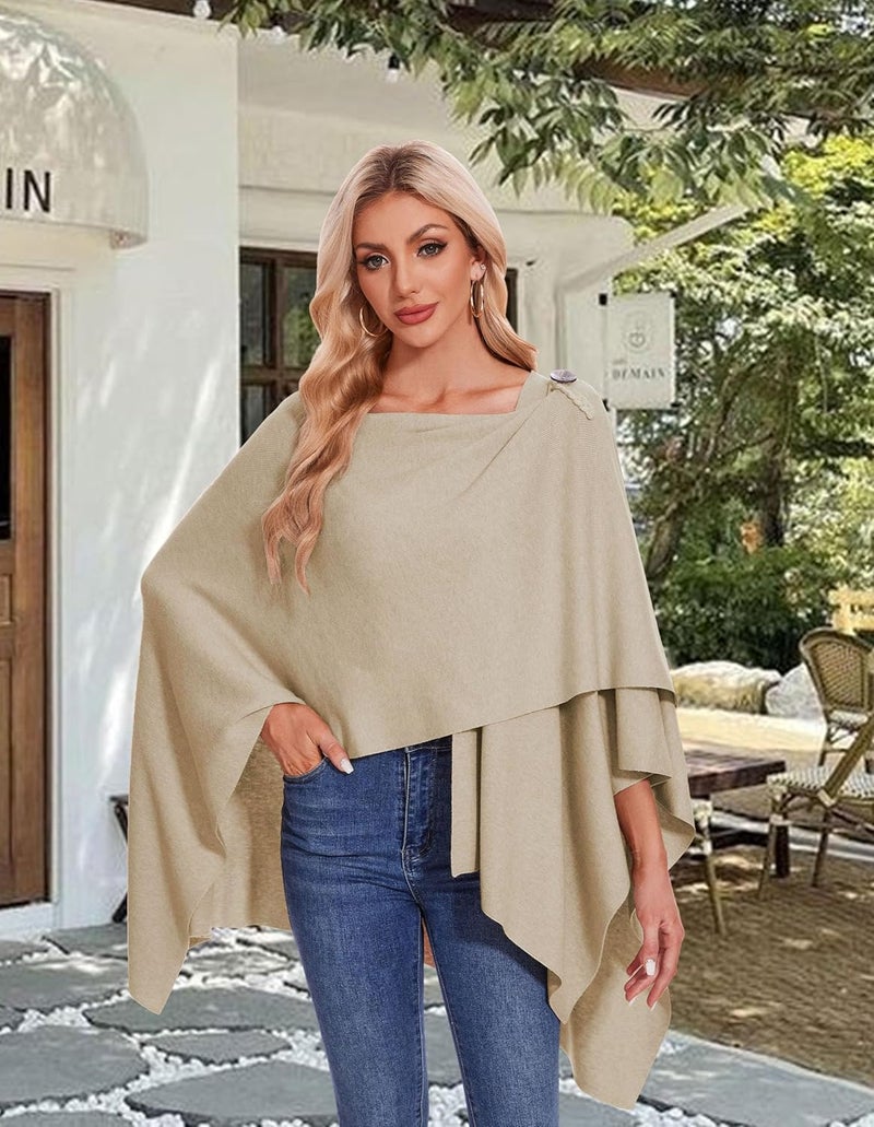 Puli Womens Large Cross Front Poncho Sweater Wrap Topper Knitted Elegant Shawls Cape for Fall Winter - Image 2